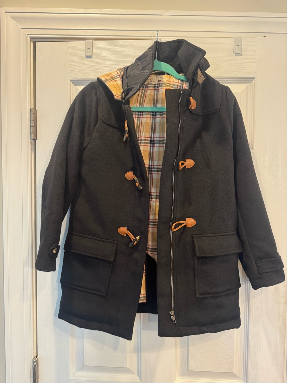 Girls 12 NavyToggle Coat with Plaid Lining